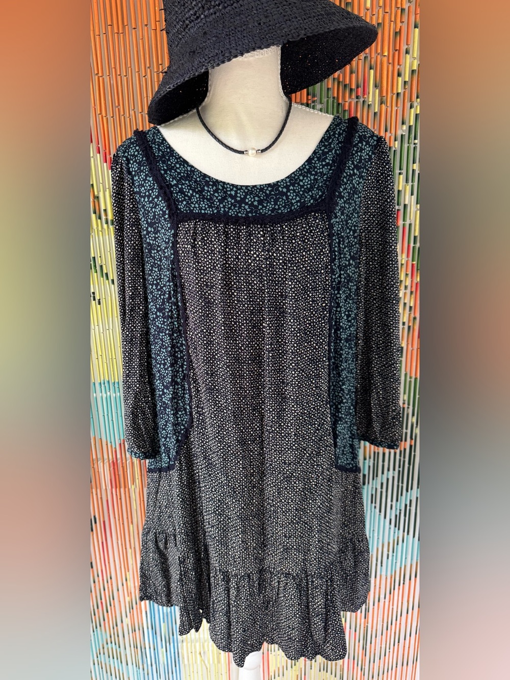 HOLDING HORSES Black Dress with Teal Floral Panels